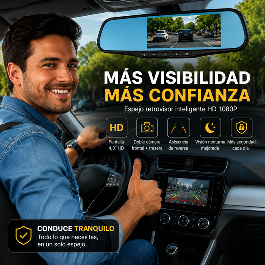 DriveVision Smart 5 EN 1 | Espejo Retrovisor con Cámara Delantera para Auto
