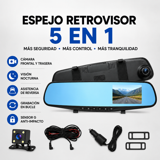 DriveVision Smart 5 EN 1 | Espejo Retrovisor con Cámara Delantera para Auto