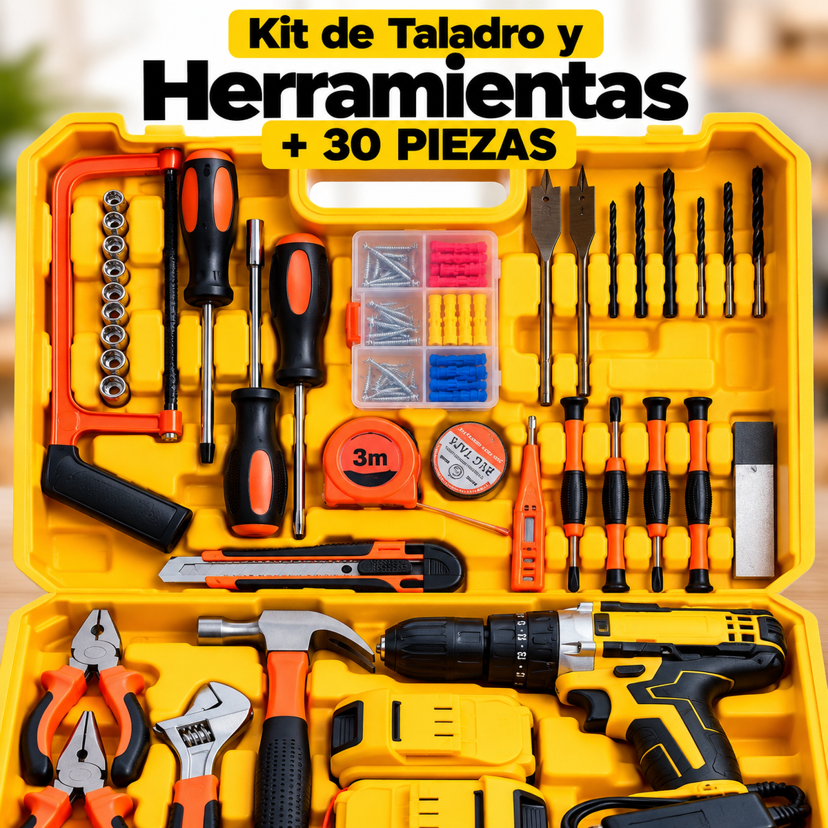 Kit de Taladro y Herramientas +30 Piezas | Todo para tus Arreglos en un Solo Maletín