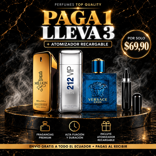 Kit Premium de 3 Perfumes para Hombre + Atomizador Recargable