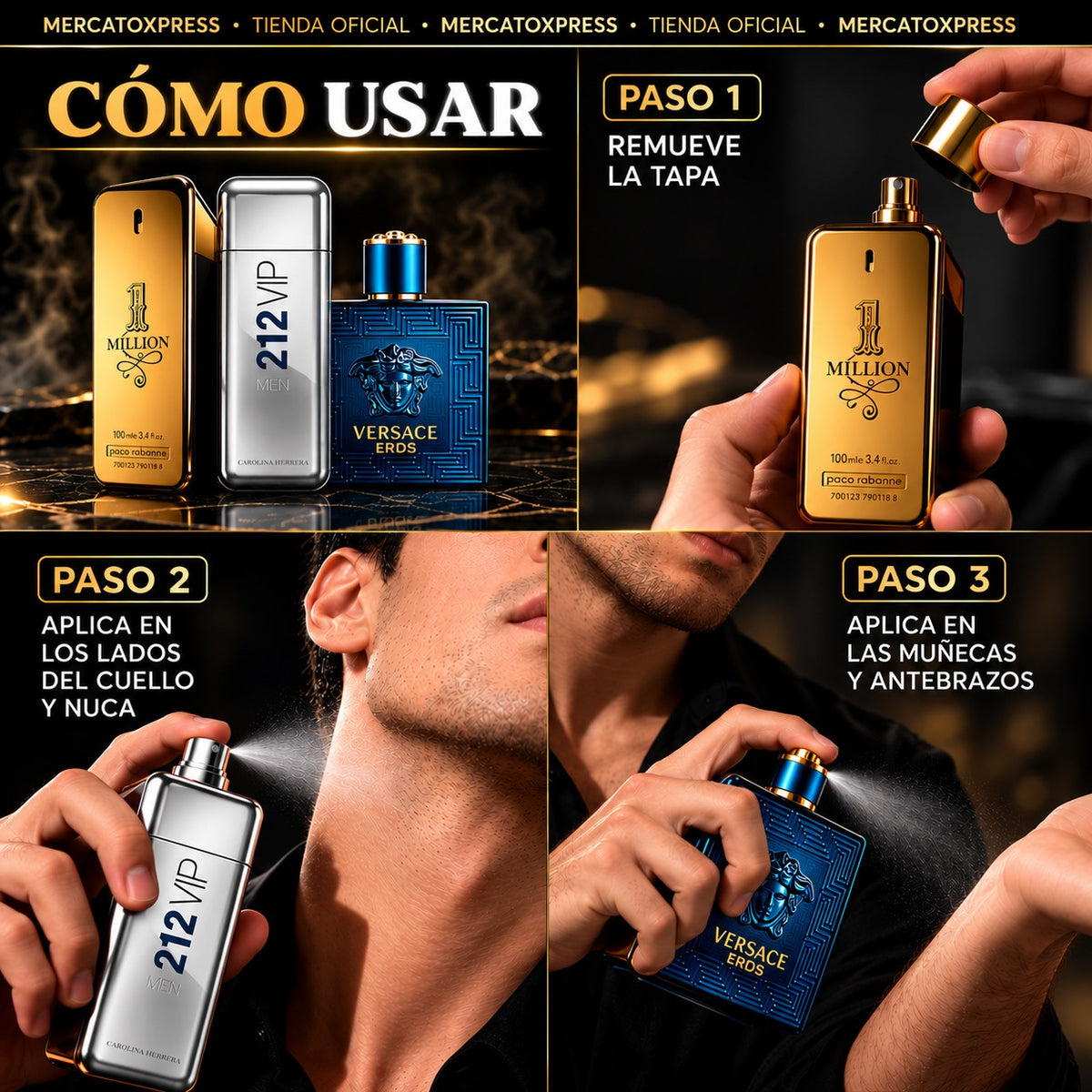 Kit Premium de 3 Perfumes para Hombre + Atomizador Recargable